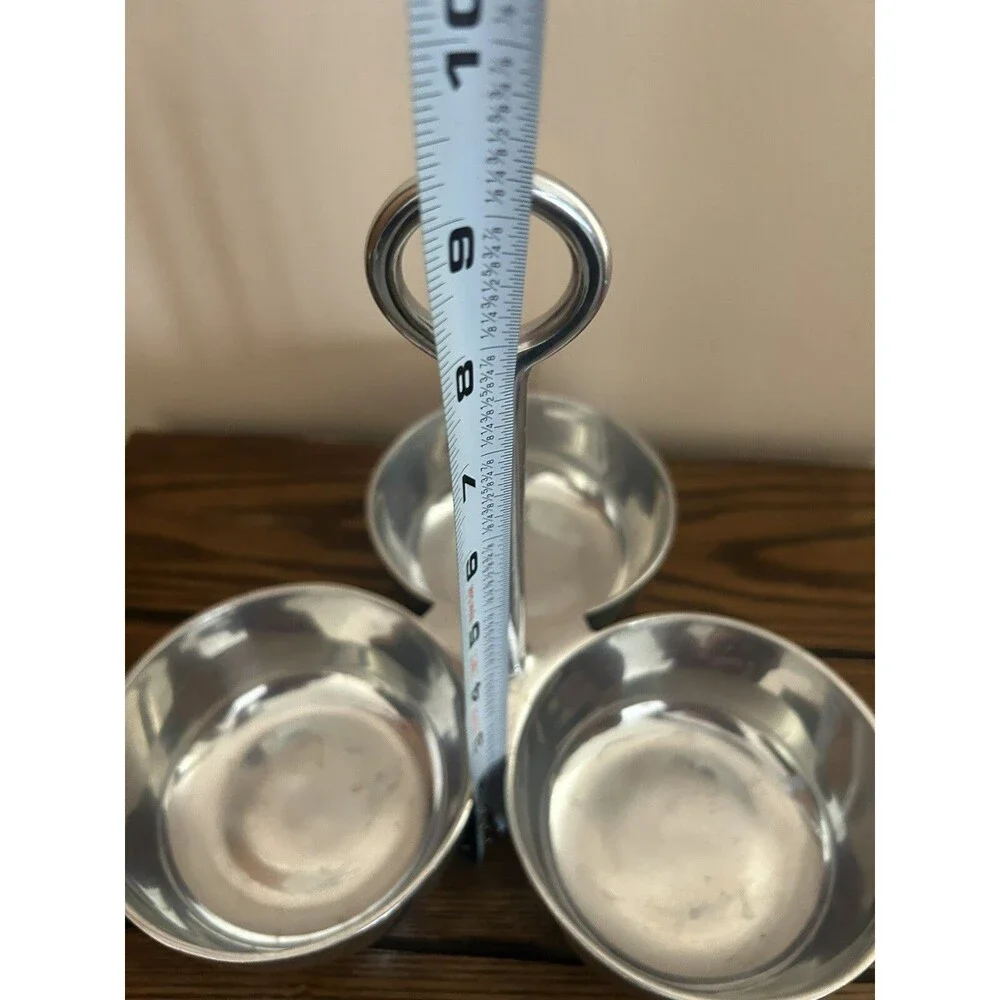 Pottery Barn Barona 3 section serving condiment bowls Aluminum Large Hosting